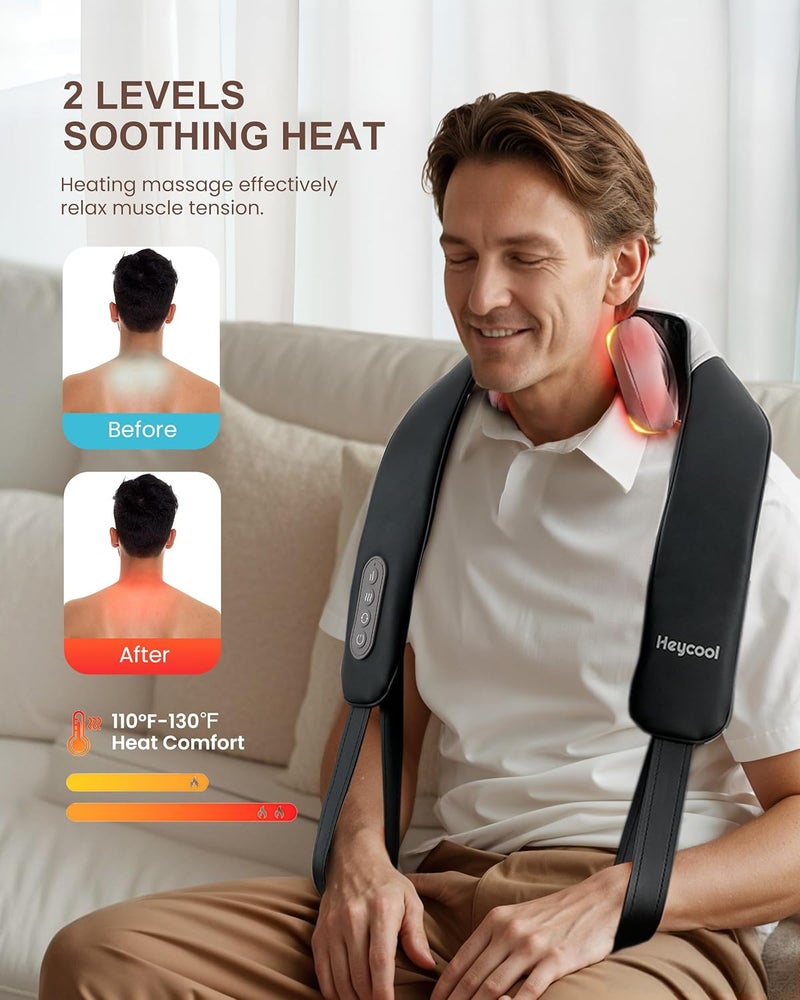Heycool Cordless Neck Massager with Heat, Shiatsu Neck Shoulder Massager for Pain Relief Deep Tissue, 2 Heating Areas, 3 Modes Kneading Back Massager Presents/Gifts for Women, Men - Image 3